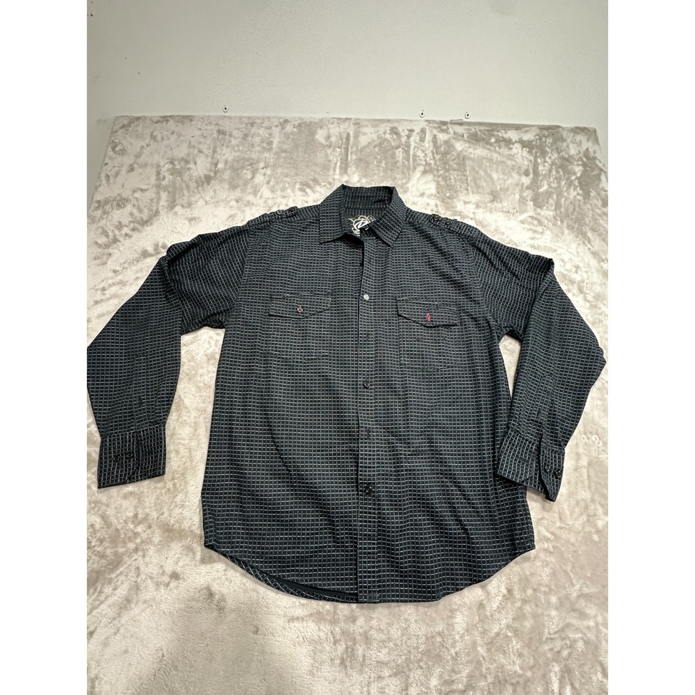 Drill Clothing Shirt Men's Medium Black Grid Pattern Long Sleeve Button Up EUC